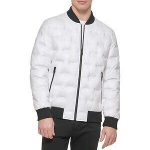 GUESS Men's Stamp Quilt Puffer Bomber Jacket White Size Large